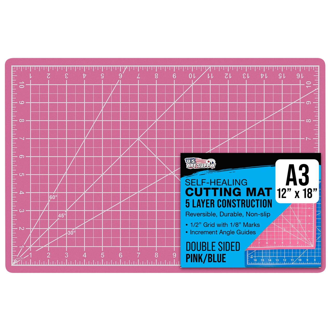 12" x 18" Self-Healing Cutting Mat 5-Ply - Double-Sided Pink/Blue Craft Mat, Non-Slip Cutting Mats for Crafts, Sewing, Quilting, Scrapbooking